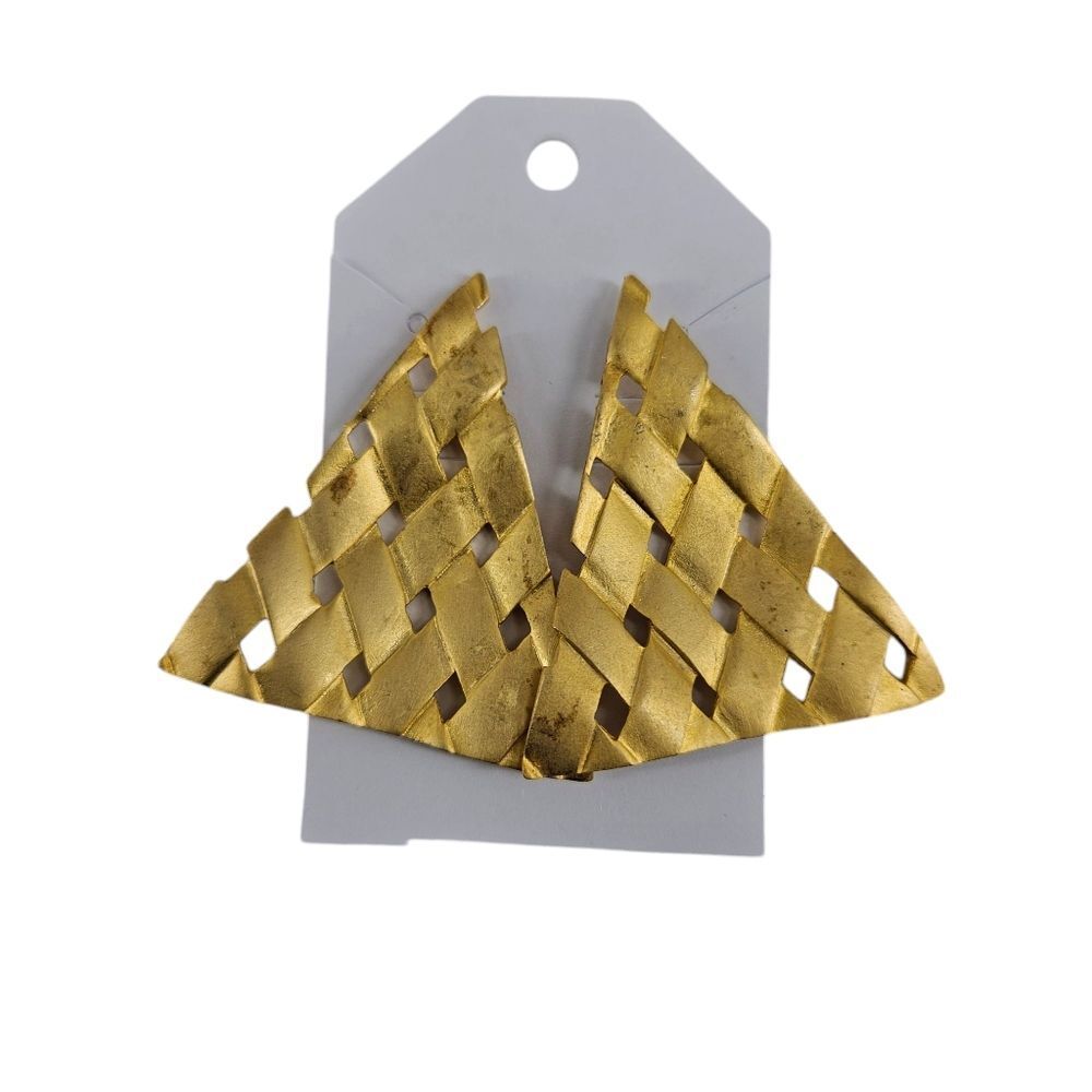 Vintage Gold Woven Triangle Stud Earrings
